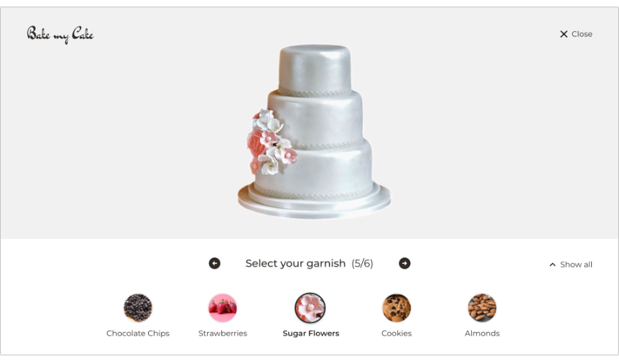 Screenshot of cake configurator in desktop view
